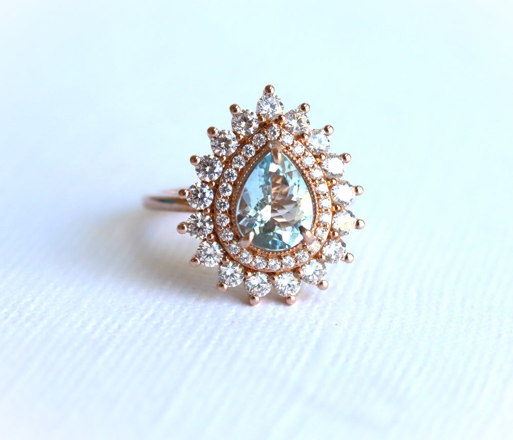 Josephine | Pear Aquamarine Double Halo Ring
