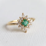 Skylar | Natural Emerald & Diamond Snowflake Halo Ring