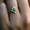 Skylar | Natural Emerald & Diamond Snowflake Halo Ring