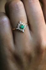 Skylar | Natural Emerald & Diamond Snowflake Halo Ring