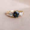 Cushion Cut Teal Sapphire & Diamond 3-Stone Ring