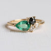 Bella | Emerald, Black and White Diamond Cluster ring