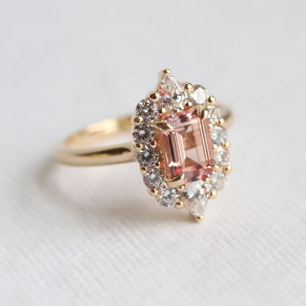 Jazlyn | Emerald Cut Chatham™ Champagne Sapphire Halo Ring