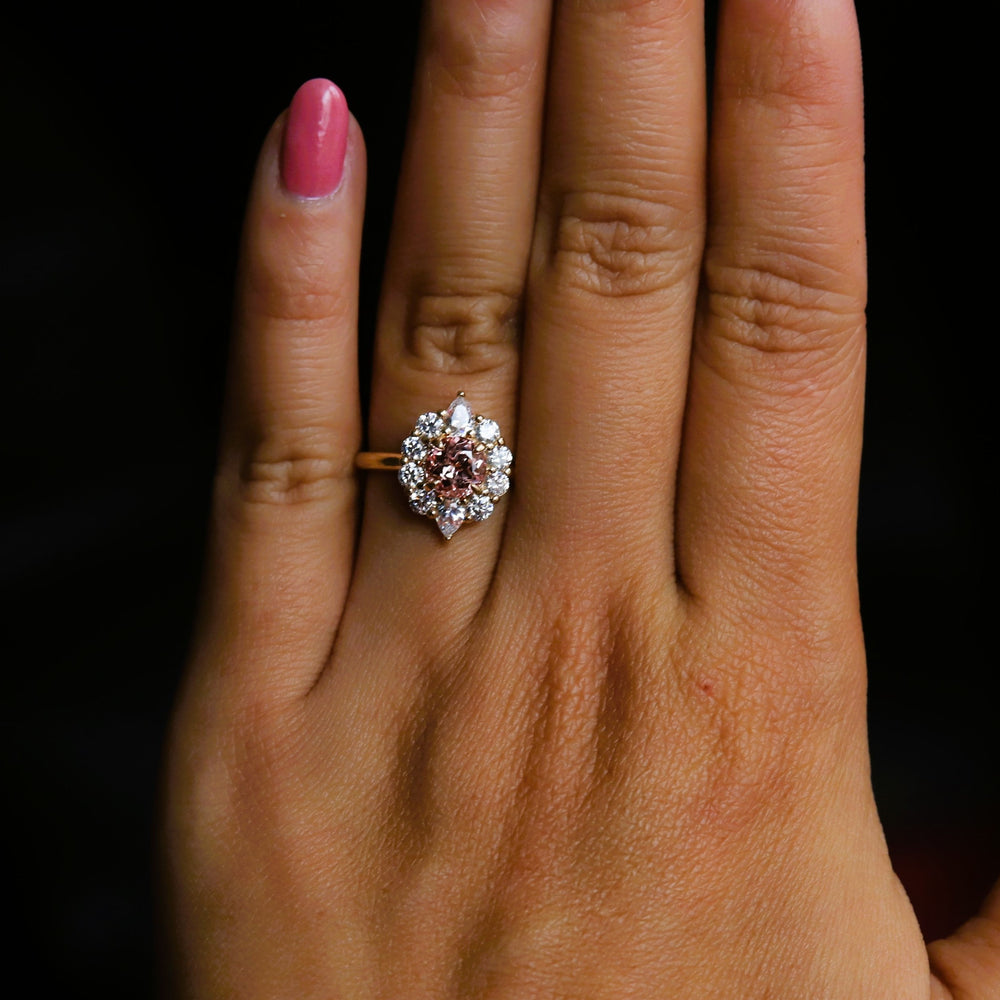 Jazlyn | Round Chatham™ Champagne Sapphire Halo Ring