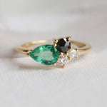 Bella | Emerald, Black and White Diamond Cluster ring