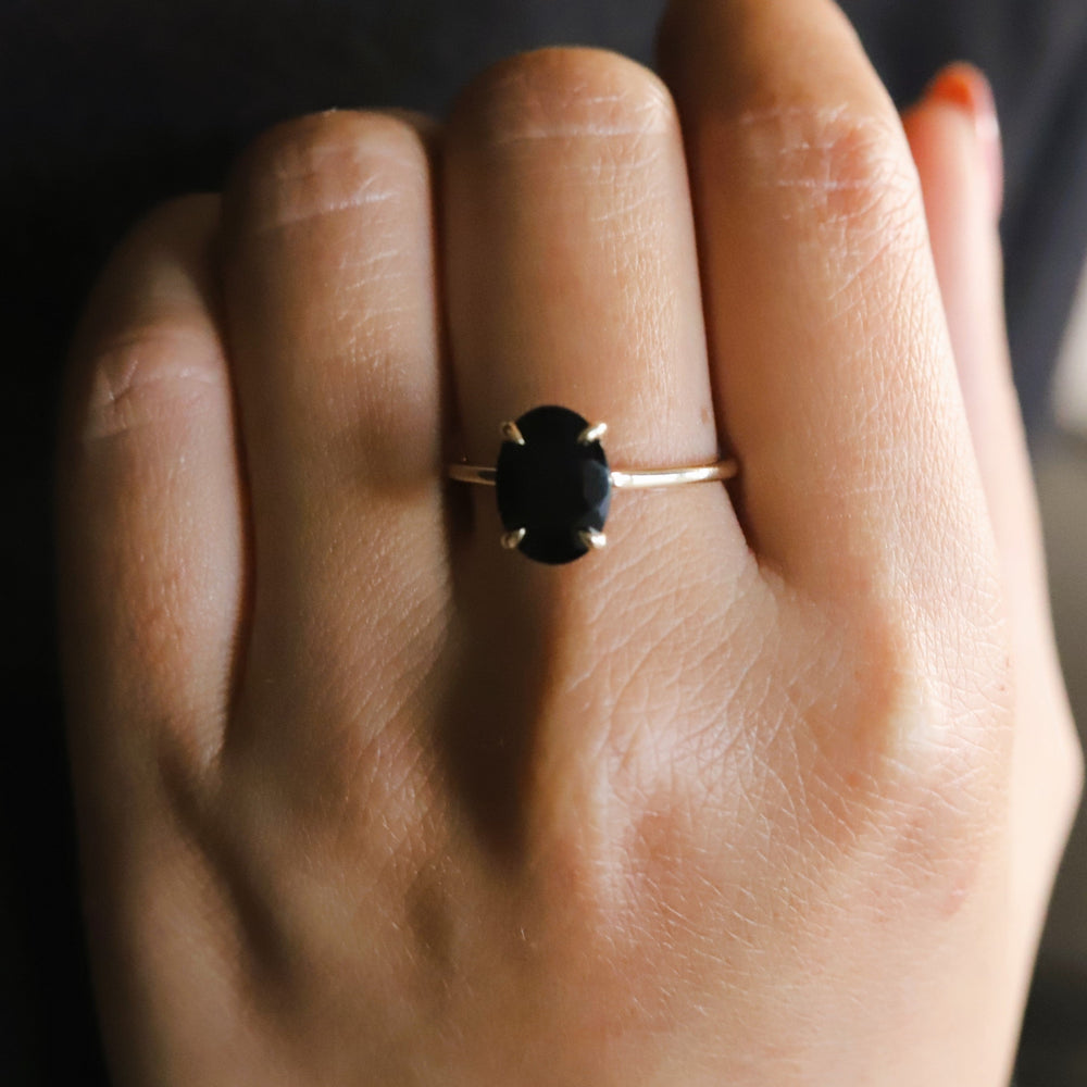 WYN Classic | Elongated Oval Black Onyx Solitaire Ring