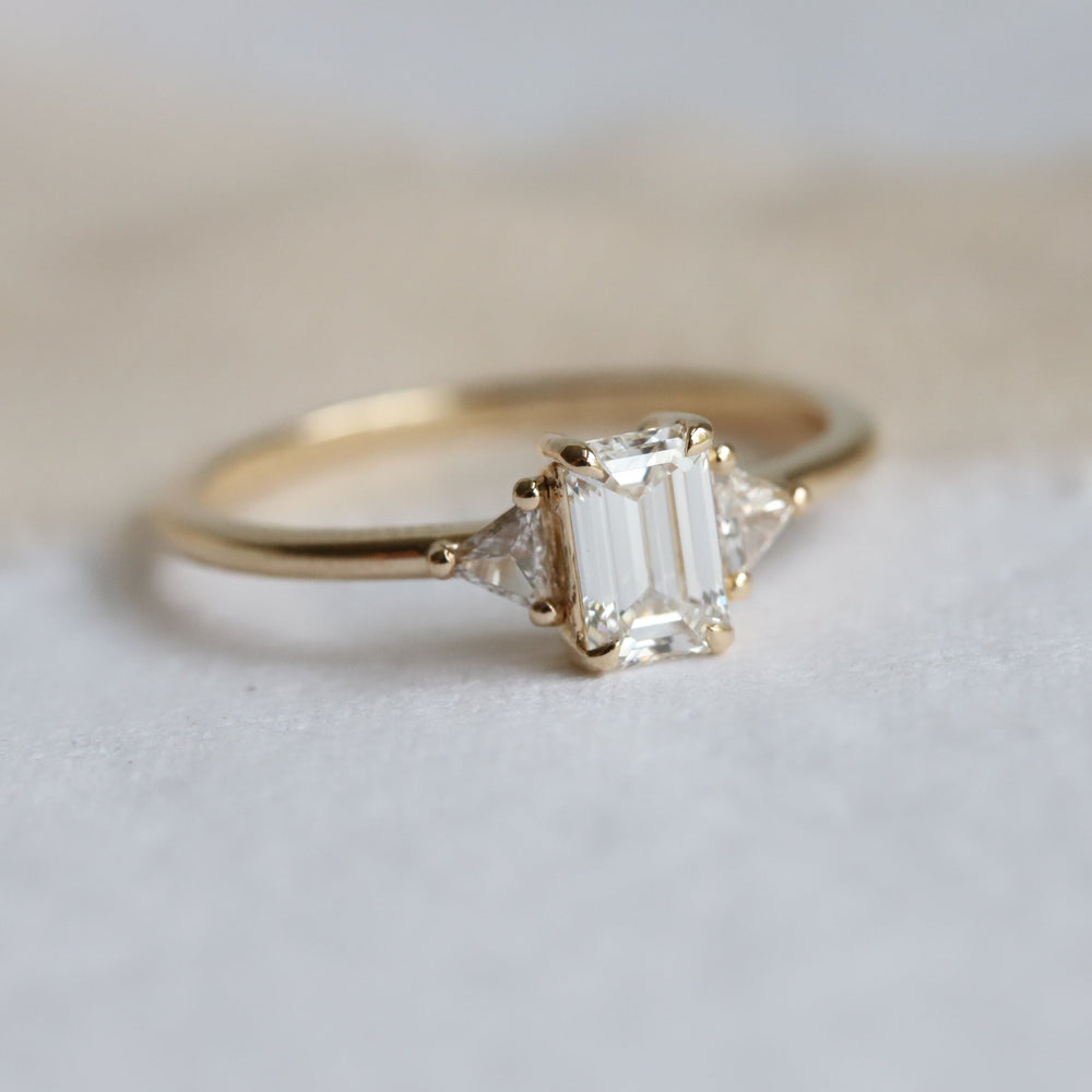 Alexis | 0.7 ct. Emerald Cut Lab-Grown Diamond & Triangle Side Stone Ring