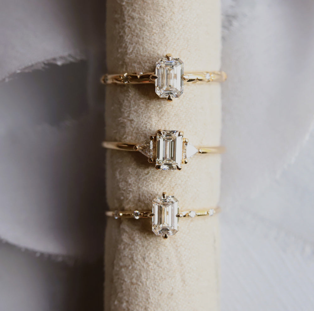 Alexis | 0.7 ct. Emerald Cut Lab-Grown Diamond & Triangle Side Stone Ring