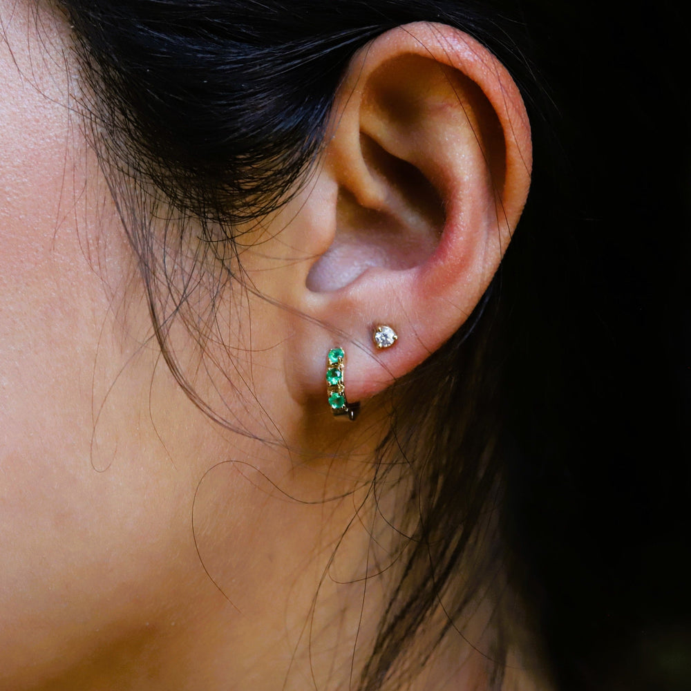 READY TO SHIP | 2.5 mm Emerald Huggies Hinged Hoop Earrings
