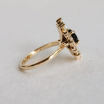 DECORA | Round Black Center Stone & White Diamond Halo Ring