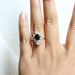 DECORA | Round Black Center Stone & White Diamond Halo Ring