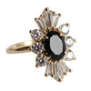 DECORA | Oval Black Center Stone & White Diamond Halo Ring
