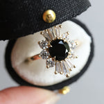 DECORA | Round Black Center Stone & White Diamond Halo Ring