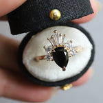 DECORA | Pear Black Center Stone & White Diamond Ring