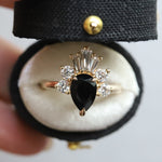 DECORA | Pear Black Center Stone & White Diamond Ring