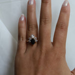 DECORA | Pear Black Center Stone & White Diamond Ring