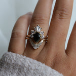 DECORA | Pear Black Center Stone & White Diamond Ring