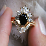 DECORA | Pear Black Center Stone & White Diamond Ring