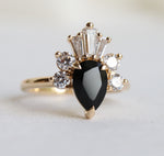 DECORA | Pear Black Center Stone & White Diamond Ring