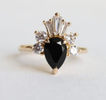 DECORA | Pear Black Center Stone & White Diamond Ring