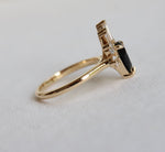 DECORA | Pear Black Center Stone & White Diamond Ring