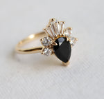 DECORA | Pear Black Center Stone & White Diamond Ring