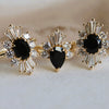 DECORA | Round Black Center Stone & White Diamond Halo Ring