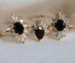 DECORA | Pear Black Center Stone & White Diamond Ring