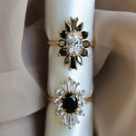 DECORA | Oval Black Center Stone & White Diamond Halo Ring