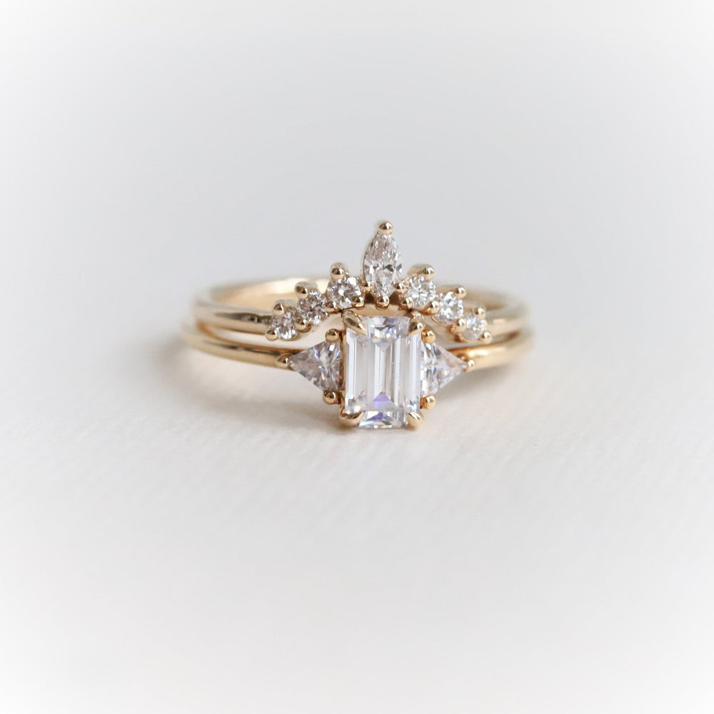 Alexis | Emerald Cut Moissanite & Triangle Moissanite Ring