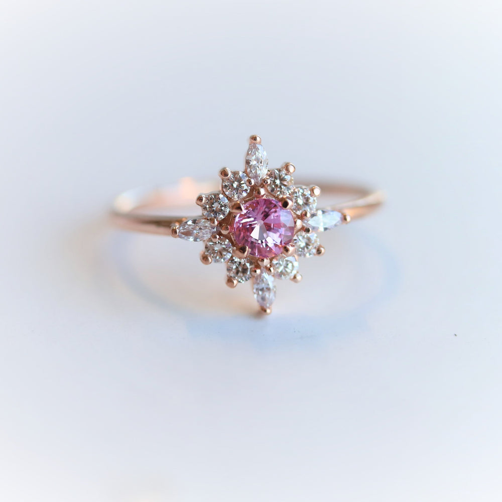 Skylar | Pink Sapphire & Diamond Snowflake Halo Ring