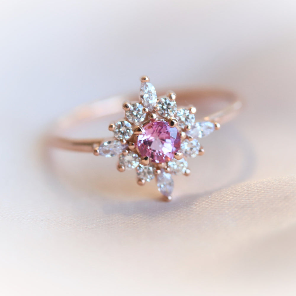 Skylar | Pink Sapphire & Diamond Snowflake Halo Ring