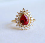 Josephine | Pear Ruby Double Halo Ring