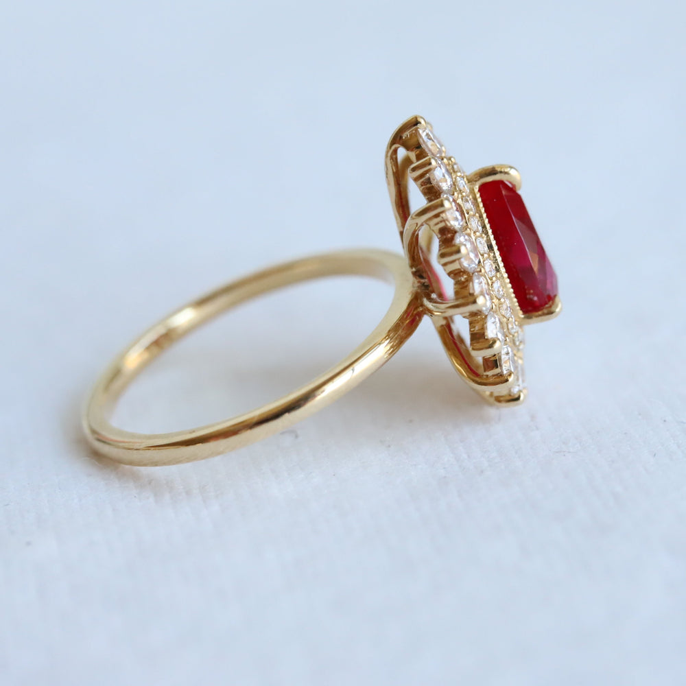 Josephine | Pear Ruby Double Halo Ring