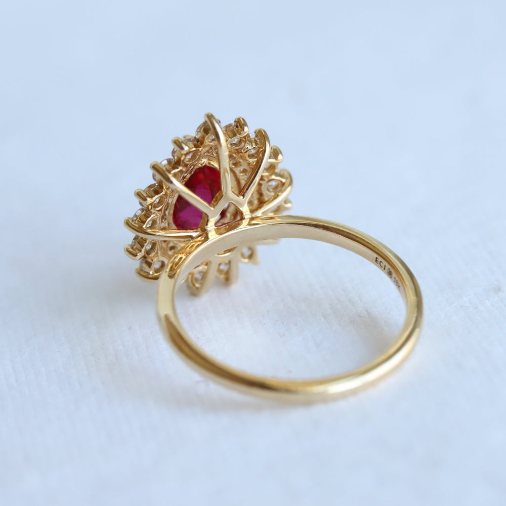 Josephine | Pear Ruby Double Halo Ring