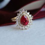 Josephine | Pear Ruby Double Halo Ring