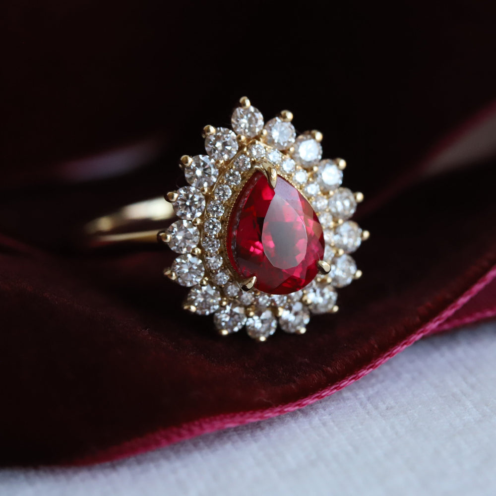 Josephine | Pear Ruby Double Halo Ring