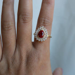 Josephine | Pear Ruby Double Halo Ring