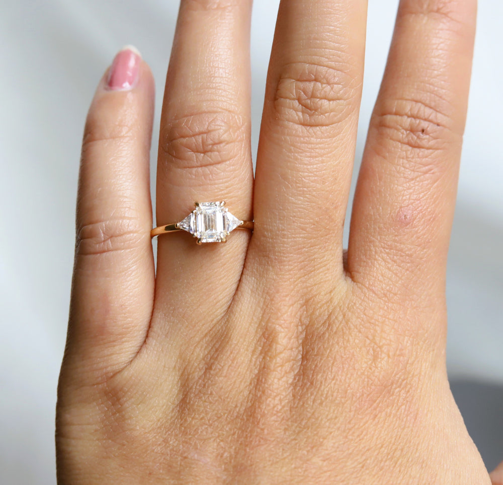 Alexis | 1 ct. Emerald Cut Lab-Grown Diamond & Triangle Side Stone Ring