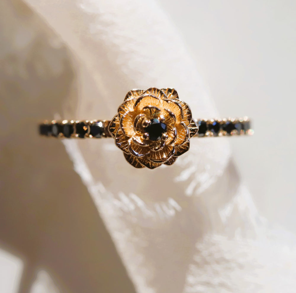 Rose | Black Diamond Pave' Rose Ring