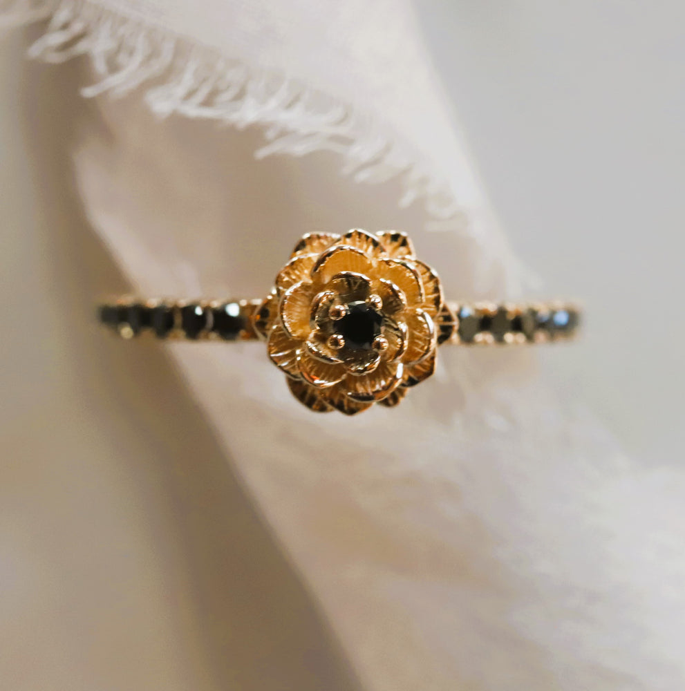 Rose | Black Diamond Pave' Rose Ring