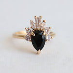 CORA | Pear Black Center Stone & White Diamond Ring