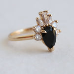 CORA | Pear Black Center Stone & White Diamond Ring