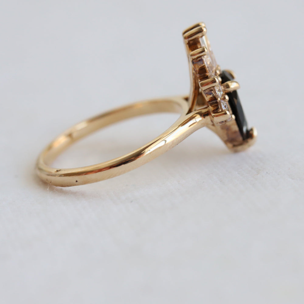 CORA | Pear Black Center Stone & White Diamond Ring