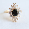 CORA | Round Black Center Stone & White Diamond Halo Ring