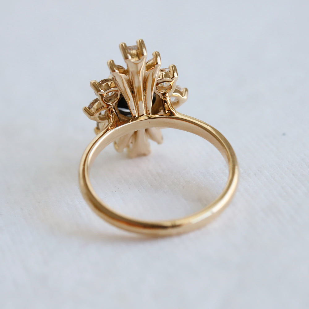 CORA | Round Black Center Stone & White Diamond Halo Ring