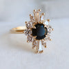 CORA | Round Black Center Stone & White Diamond Halo Ring