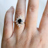 CORA | Round Black Center Stone & White Diamond Halo Ring