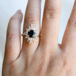 CORA | Round Black Center Stone & White Diamond Halo Ring