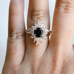 CORA | Round Black Center Stone & White Diamond Halo Ring